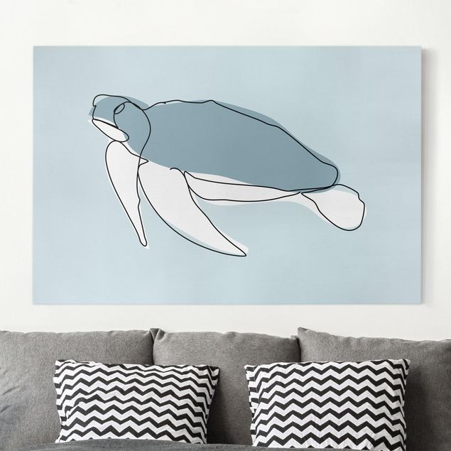 Cuadros en tonos azules Turtle Line Art
