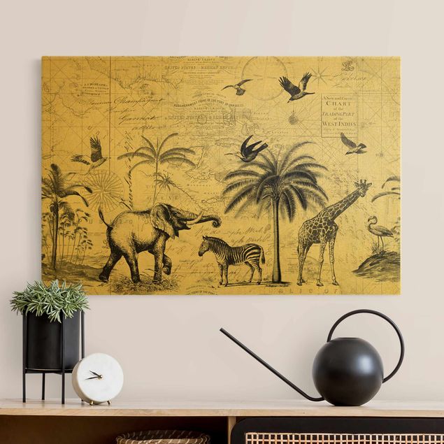Cuadros de elefantes Vintage Collage - Exotic Map