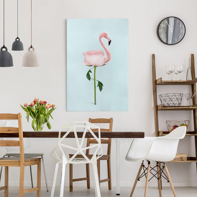Lienzos de aves Flamingo With Rose