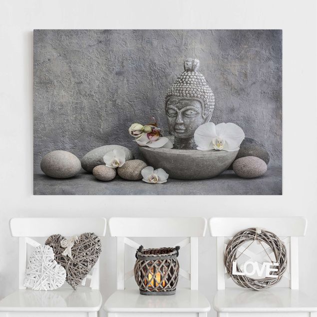 Cuadros de orquideas blancas Zen Buddha, Orchid And Stone
