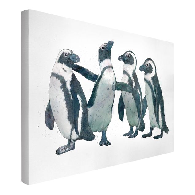 Lienzos en blanco y negro Illustration Penguins Black And White Watercolour