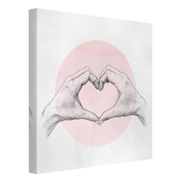 Láminas de cuadros famosos Illustration Heart Hands Circle Pink White