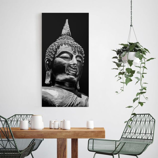Lienzos en blanco y negro Buddha Statue Face