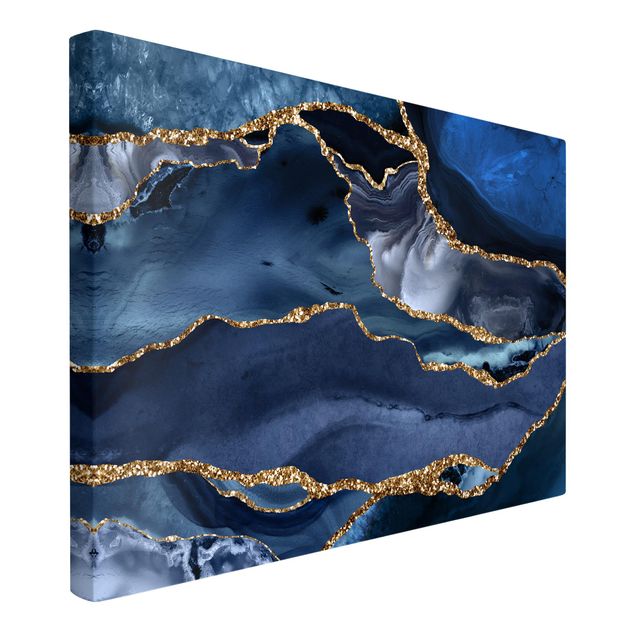 Lienzos abstractos Golden Glitter Waves Blue Backdrop