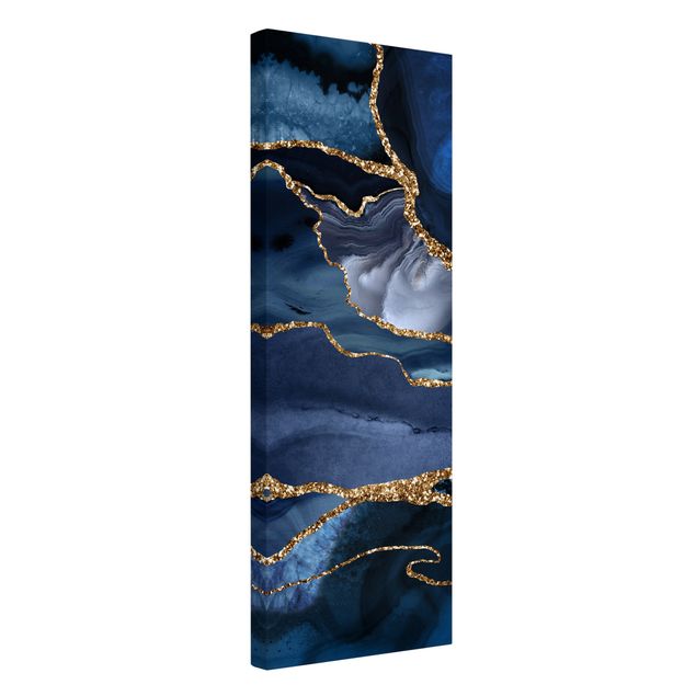 Lienzo abstracto Golden Glitter Waves Blue Backdrop