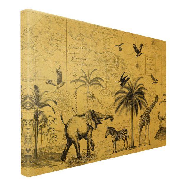 Lienzos de cebras Vintage Collage - Exotic Map