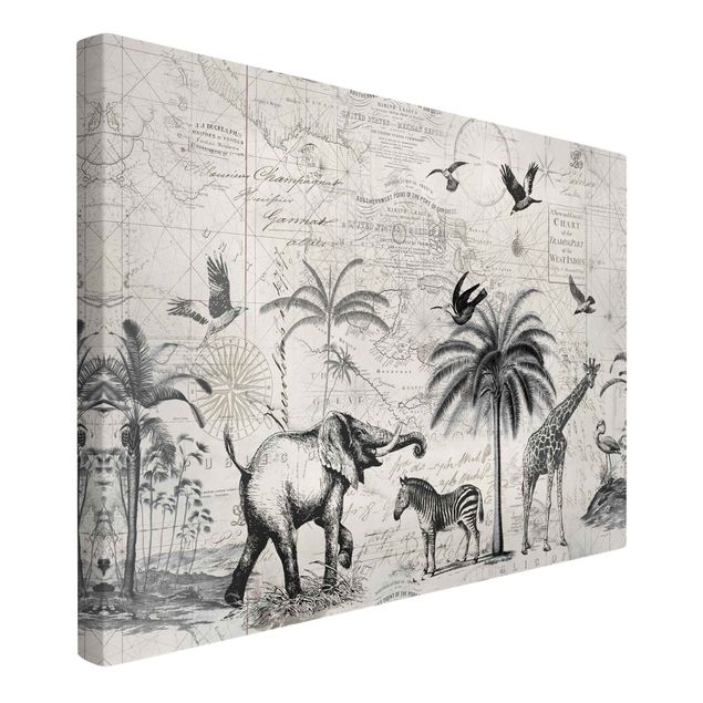 Lienzos de jirafas Vintage Collage - Exotic Map