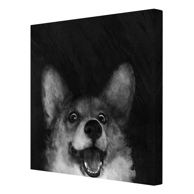 Láminas de cuadros famosos Illustration Dog Corgi Paintig Black And White