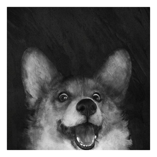 Lienzos de cuadros famosos Illustration Dog Corgi Paintig Black And White