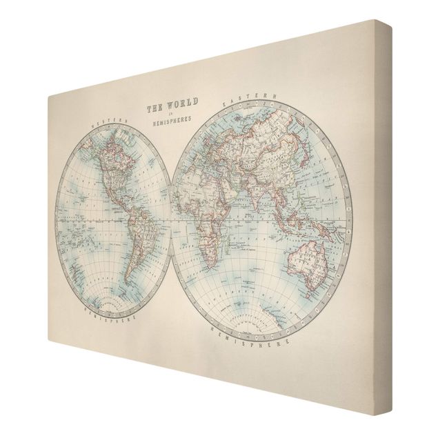 Lienzos Vintage World Map The Two Hemispheres