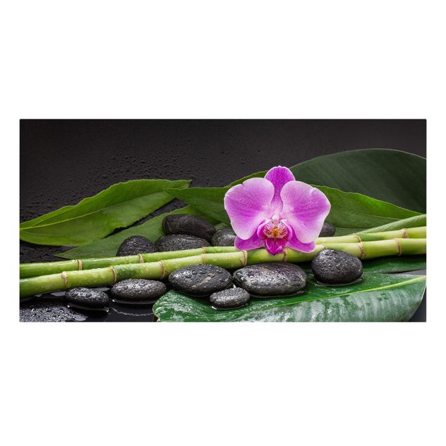Lienzos efecto piedra Green Bamboo With Orchid Flower