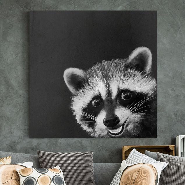 Cuadros osos Illustration Racoon Black And White Painting