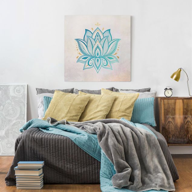 Lienzos espirituales Lotus Illustration Mandala Gold Blue
