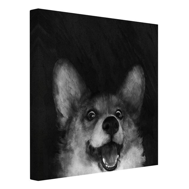 Lienzos en blanco y negro Illustration Dog Corgi Paintig Black And White