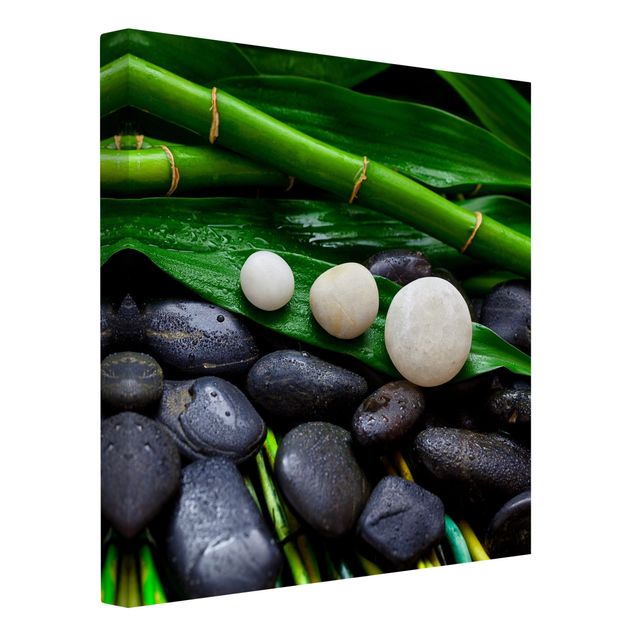 Cuadros cañas de bambú Green Bamboo With Zen Stones