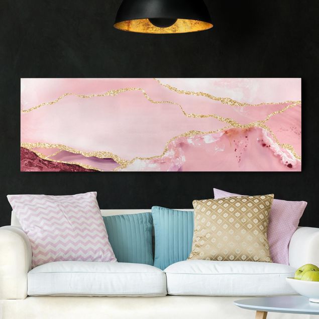 Decoración en la cocina Abstract Mountains Pink With Golden Lines
