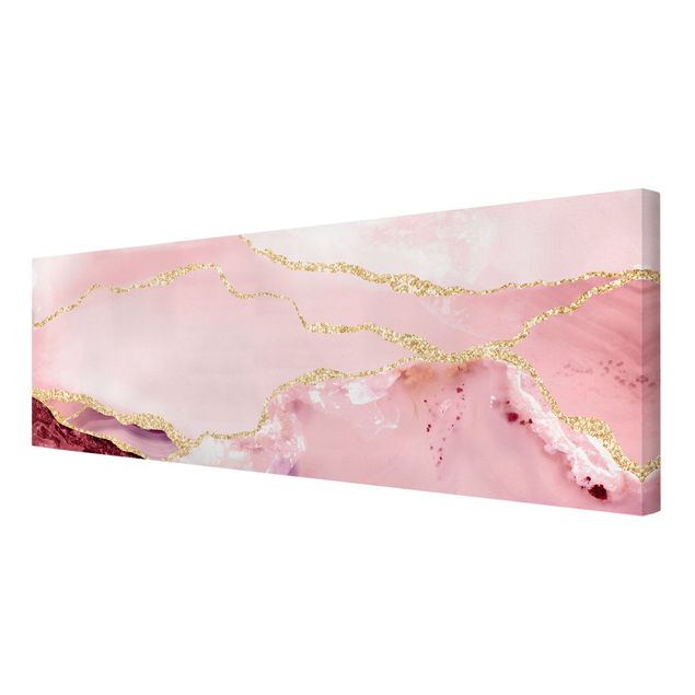 Lienzos de patrones Abstract Mountains Pink With Golden Lines