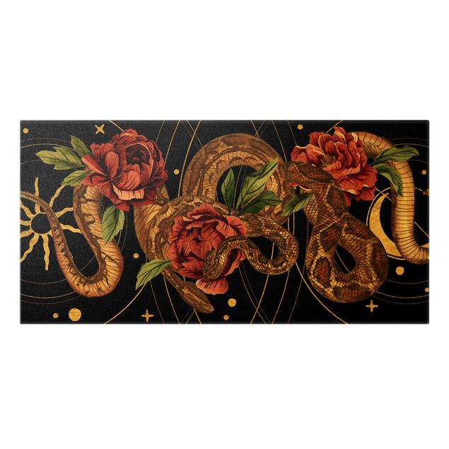 Cuadros Snakes With Roses On Black And Gold I