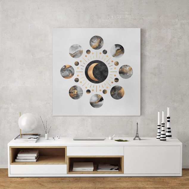 Lienzos de cuadros famosos Moon Phases Abstract Gold