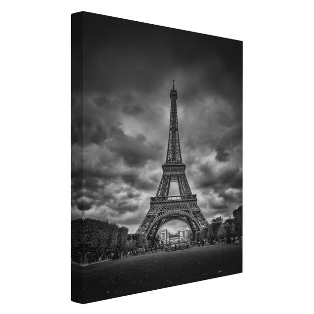 Lienzos ciudades Eiffel Tower In Front Of Clouds In Black And White