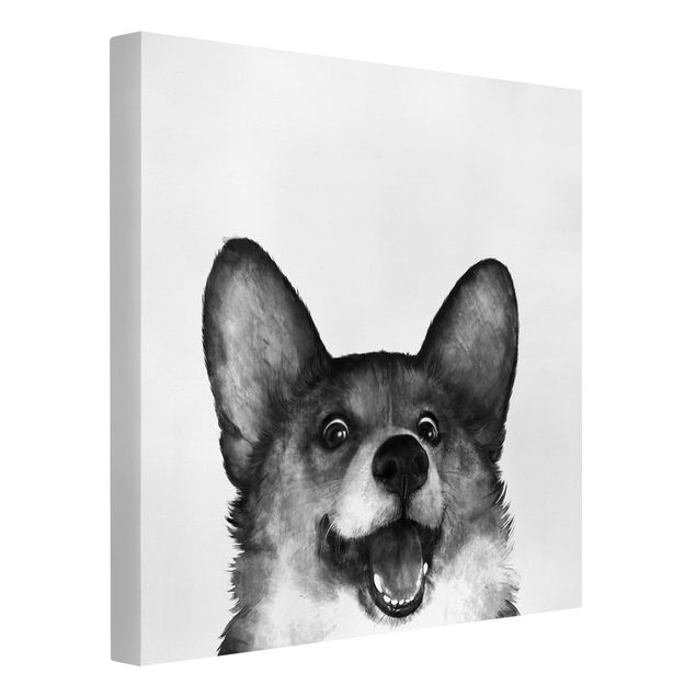 Lienzos en blanco y negro Illustration Dog Corgi Black And White Painting