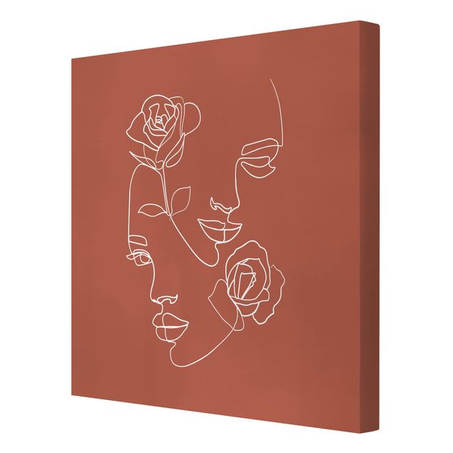 Cuadros plantas Line Art Faces Women Roses Copper