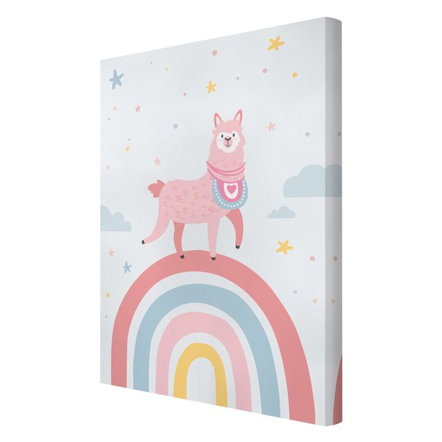 Cuadros animales Lama On Rainbow With Stars And Dots