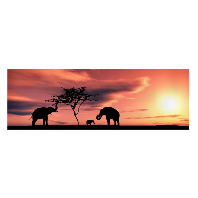 Lienzos de puesta de sol African Elephant Family