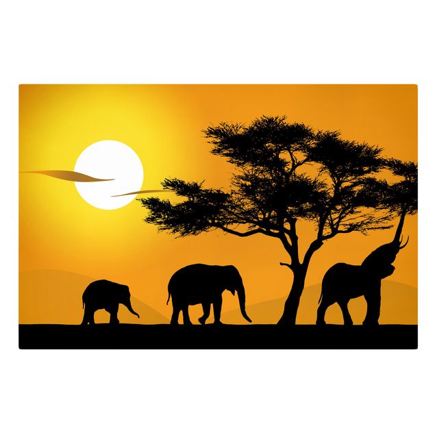 Lienzos de puesta de sol African Elephant Walk