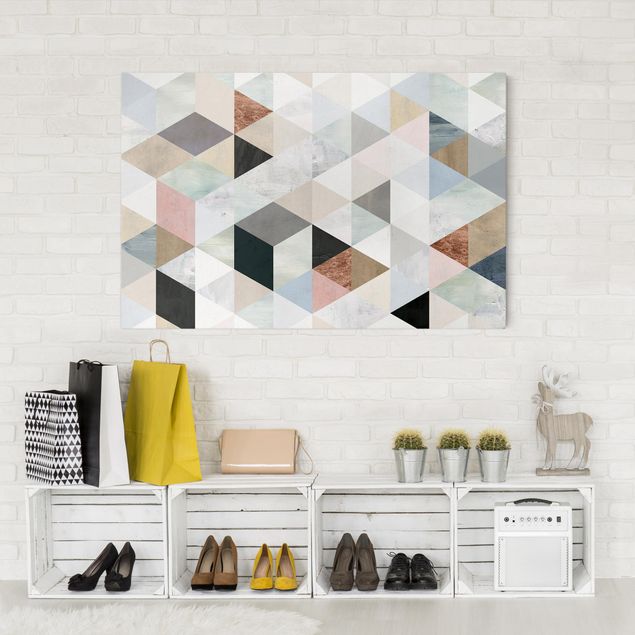Lienzo vintage Watercolour Mosaic With Triangles I