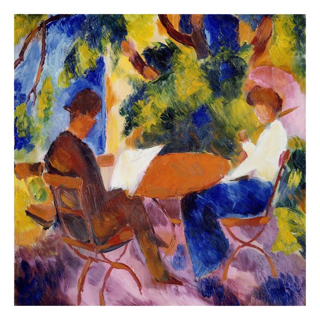 Lienzos de cuadros famosos August Macke - Couple At The Garden Table