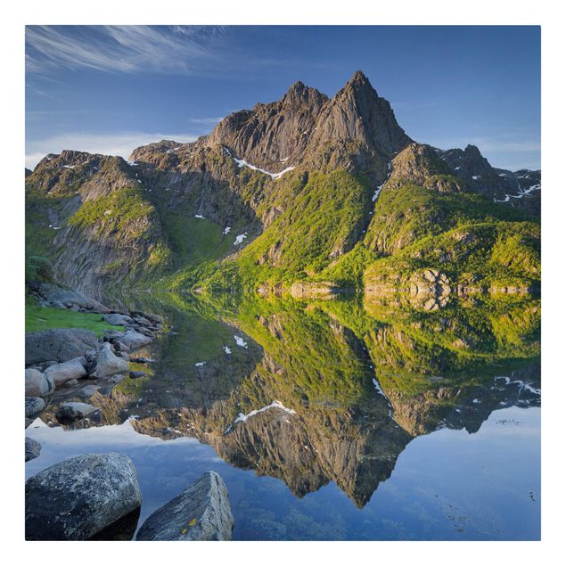 Lienzos ciudades Mountain Landscape With Water Reflection In Norway