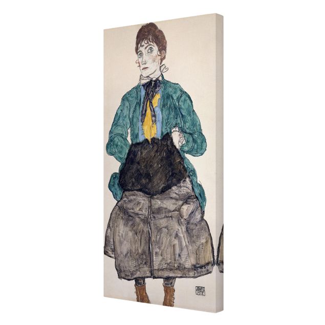 Láminas de cuadros famosos Egon Schiele - Woman In Green Blouse With Muff
