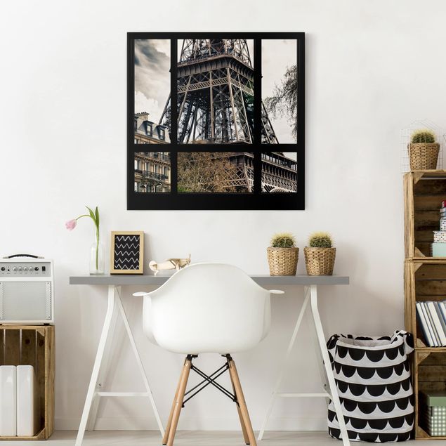 Cuadros torre eiffel Window view Paris - Near the Eiffel Tower black and white