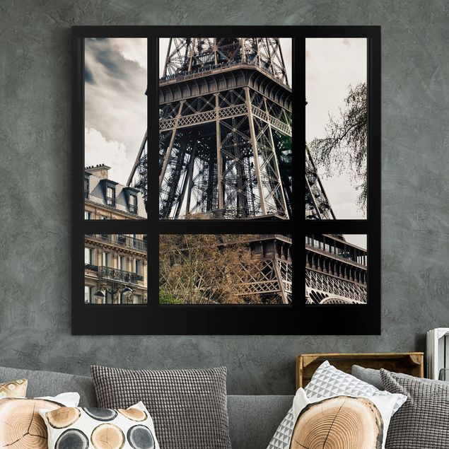 Decoración en la cocina Window view Paris - Near the Eiffel Tower black and white
