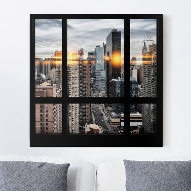 Cuadros Nueva York Windows Overlooking New York With Sun Reflection