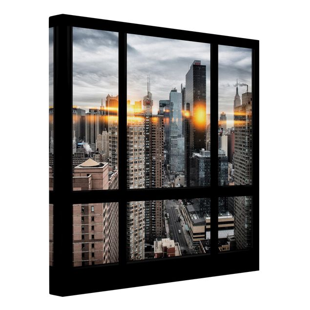Lienzos de ciudades Windows Overlooking New York With Sun Reflection