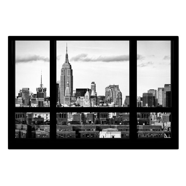 Lienzos blanco y negro Window Manhattan Skyline black-white