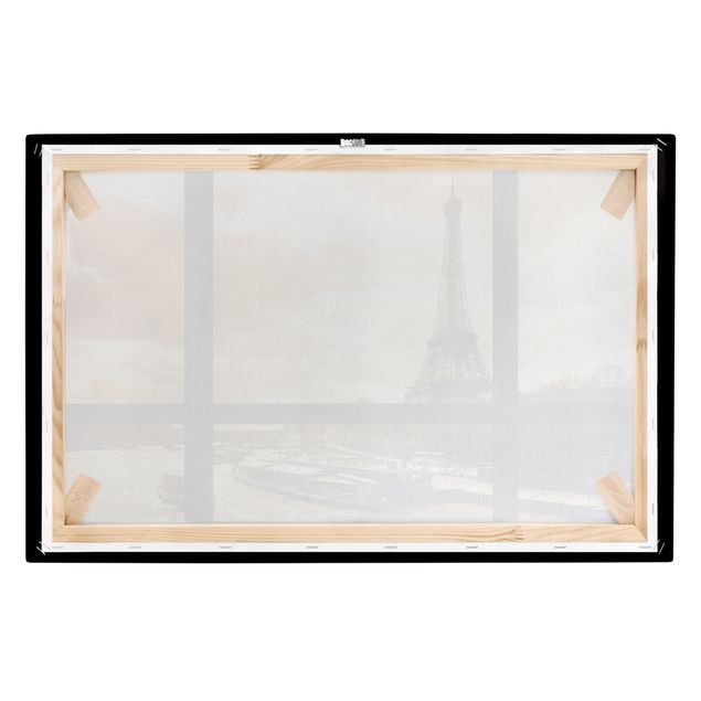 Cuadros decorativos modernos Window view - Paris Eiffel Tower sunset