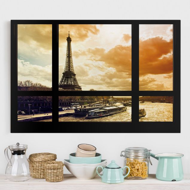 Decoración cocina Window view - Paris Eiffel Tower sunset