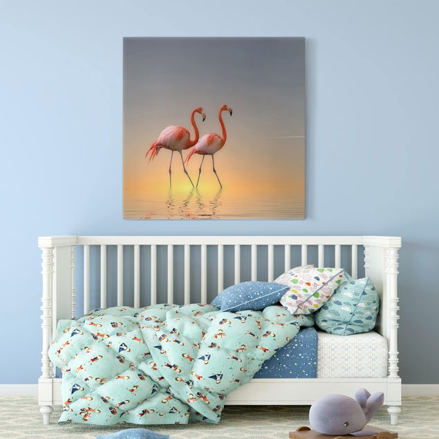 Lienzos de puesta de sol Flamingo Love