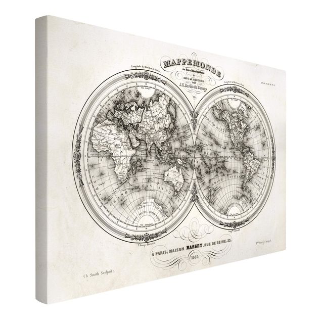 Cuadro de mapamundi French map of the hemispheres from 1848