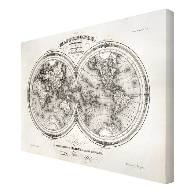 Cuadros modernos French map of the hemispheres from 1848