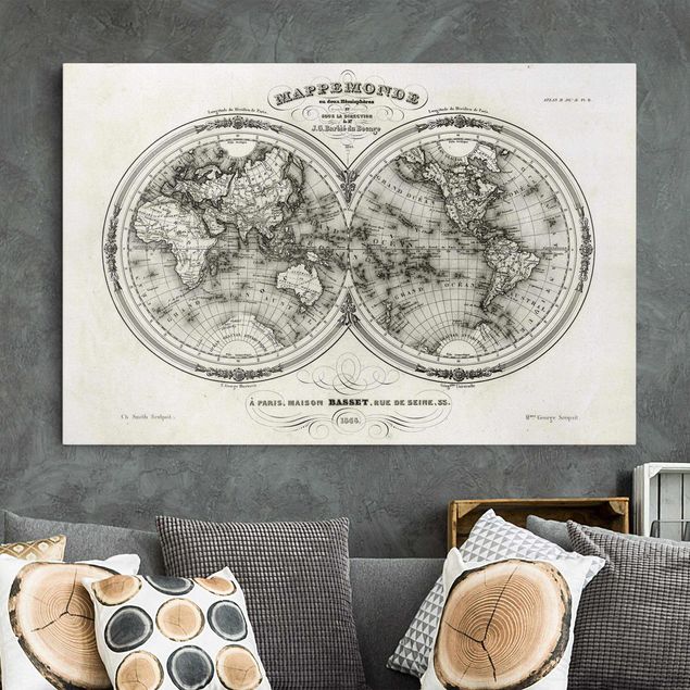 Decoración en la cocina French map of the hemispheres from 1848