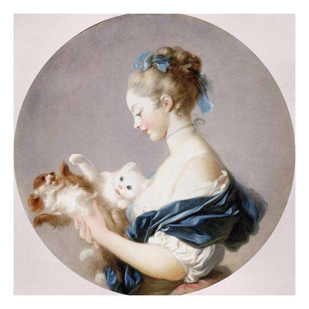 Cuadros de gatos Jean Honoré Fragonard - Girl playing with a Dog and a Cat