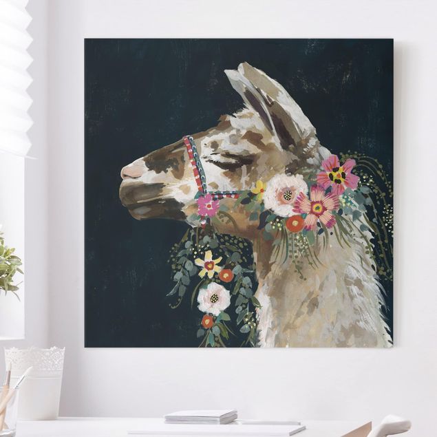 Lienzos animal Lama With Floral Decoration II