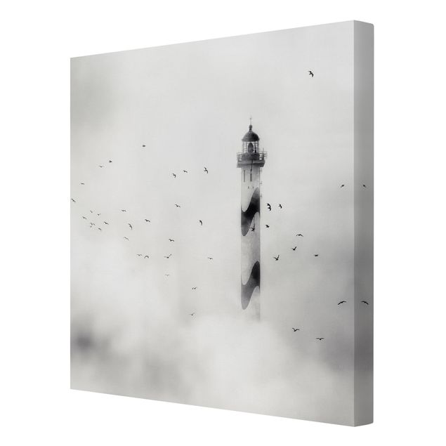 Lienzos blanco y negro Lighthouse In The Fog