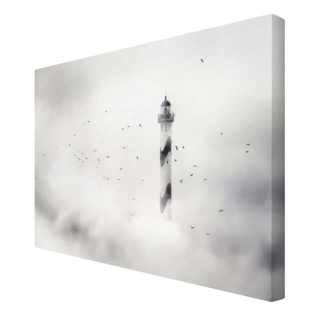 Lienzos en blanco y negro Lighthouse In The Fog