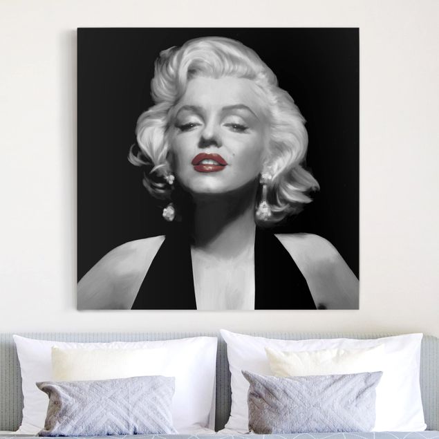 Lienzos en blanco y negro Marilyn With Red Lips