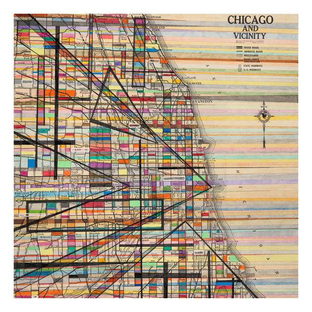Cuadros multicolores Modern Map Of Chicago